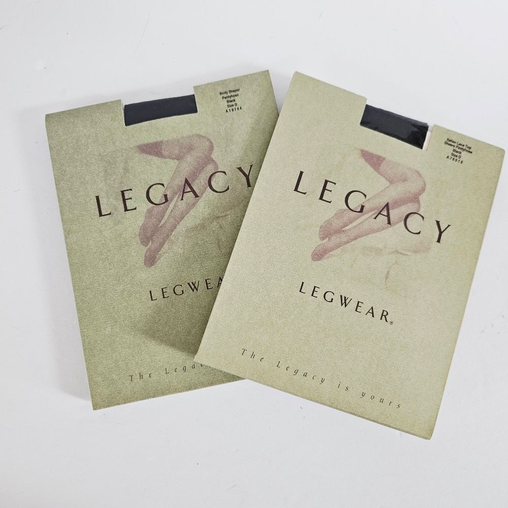 NWT Legacy Set of Two Bodyshapers Italian Lace Top Sheers Pantyhose Black Size D
